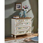 Elegant Pine Wood Finish Cabinet with Floral Design – 4 Drawers Storage Chest for Home Décor hfgxc-4863