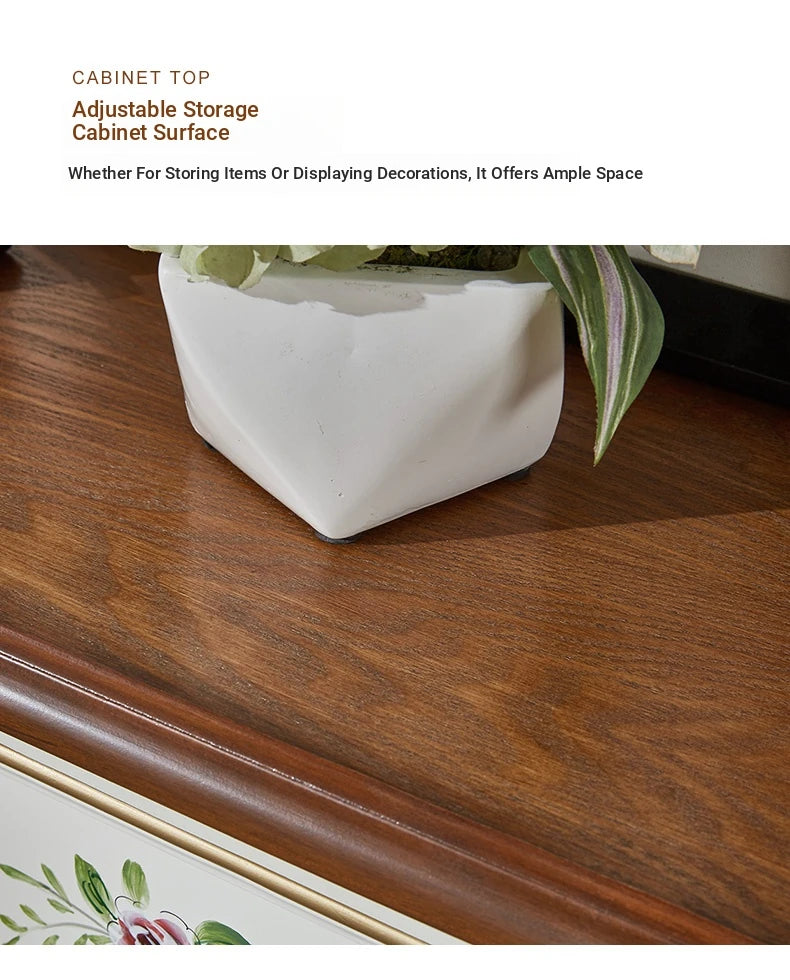 Elegant Pine Wood Finish Cabinet with Floral Design – 4 Drawers Storage Chest for Home Décor hfgxc-4863