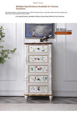 Elegant Pine Wood Finish Cabinet with Floral Design – 4 Drawers Storage Chest for Home Décor hfgxc-4863