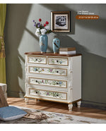 Elegant Pine Wood Finish Cabinet with Floral Design – 4 Drawers Storage Chest for Home Décor hfgxc-4863