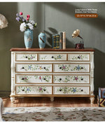 Elegant Pine Wood Finish Cabinet with Floral Design – 4 Drawers Storage Chest for Home Décor hfgxc-4863