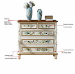 Elegant Pine Wood Finish Cabinet with Floral Design – 4 Drawers Storage Chest for Home Décor hfgxc-4863