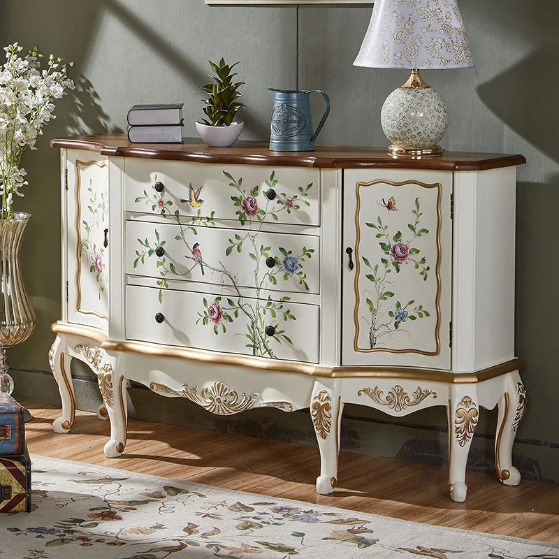 Elegant Pine Density Board Cabinet with Hand-Painted Floral Design – Vintage Storage Solution for Home Decor hfgxc-4864
