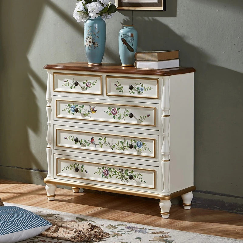 Elegant Pine Density Board Cabinet with Hand-Painted Floral Design – Vintage Storage Solution for Home Decor hfgxc-4864