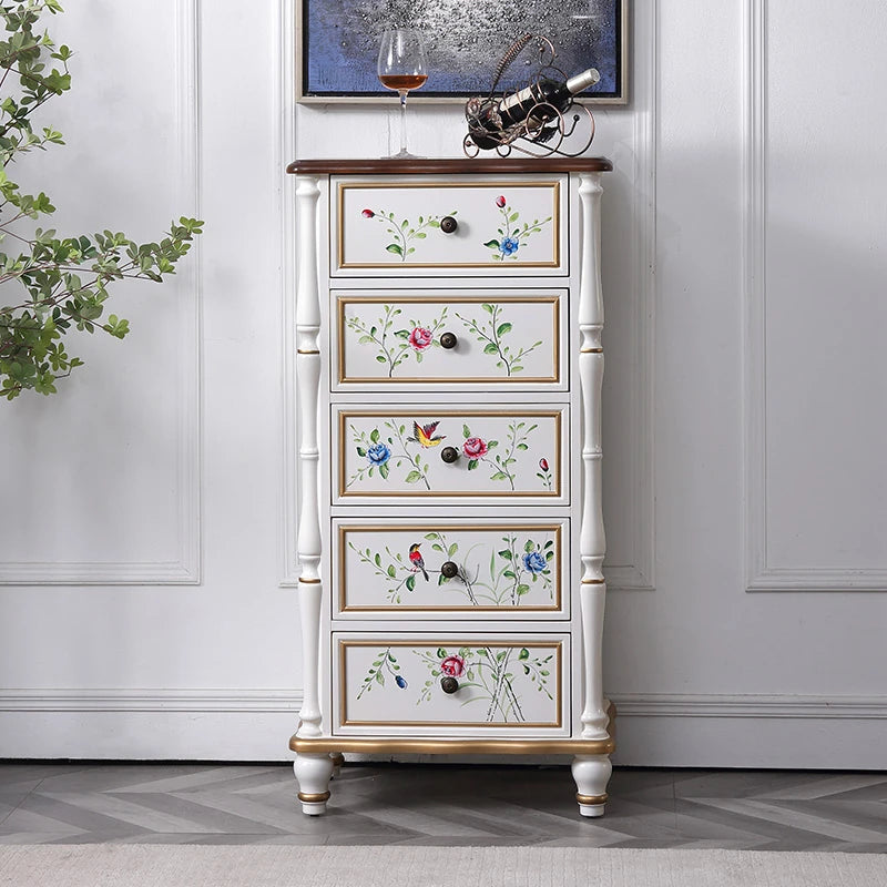 Elegant Pine Density Board Cabinet with Hand-Painted Floral Design – Vintage Storage Solution for Home Decor hfgxc-4864