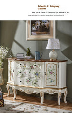 Elegant Pine Density Board Cabinet with Hand-Painted Floral Design – Vintage Storage Solution for Home Decor hfgxc-4864