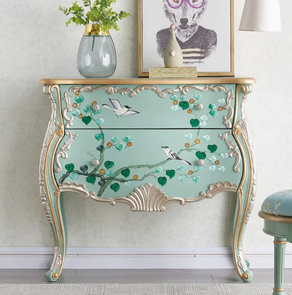 Elegant Pine Density Board Cabinet with Hand-Painted Floral Design - Stylish Storage Solution for Any Room hfgxc-4868