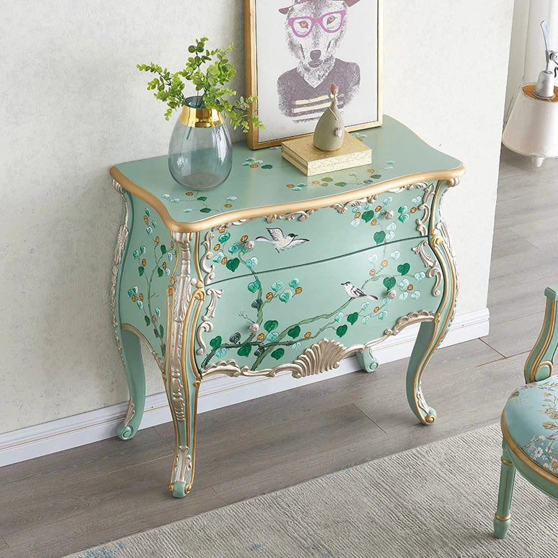 Elegant Pine Density Board Cabinet with Hand-Painted Floral Design - Stylish Storage Solution for Any Room hfgxc-4868