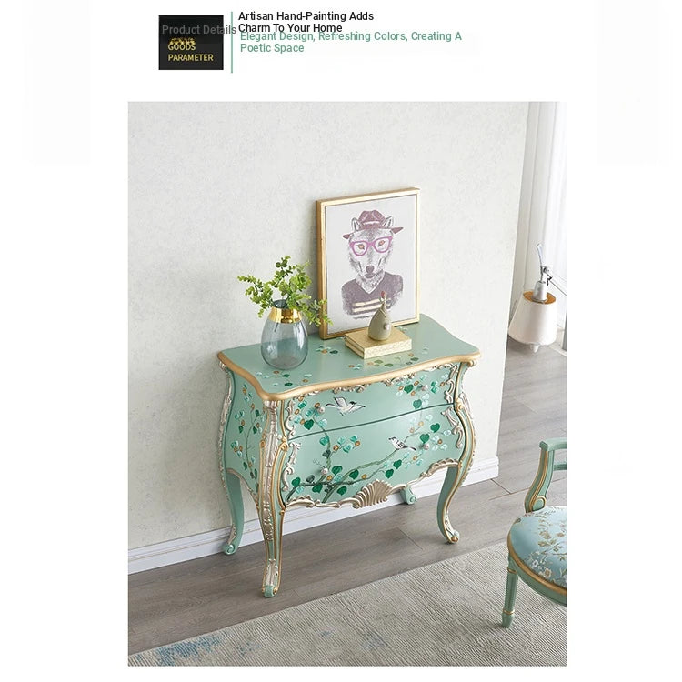 Elegant Pine Density Board Cabinet with Hand-Painted Floral Design - Stylish Storage Solution for Any Room hfgxc-4868