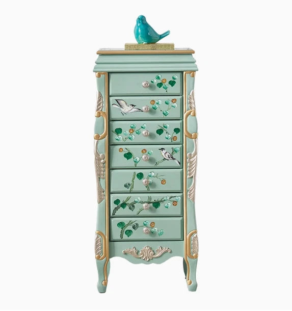 Elegant Vintage Green Cabinet with Decorative Bird and Floral Design – Stylish Storage Solution for Every Room hfgxc-4869