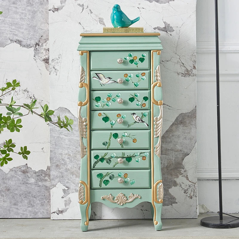 Elegant Vintage Green Cabinet with Decorative Bird and Floral Design – Stylish Storage Solution for Every Room hfgxc-4869