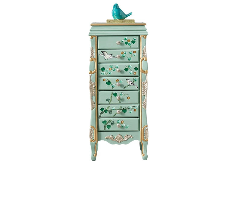 Elegant Vintage Green Cabinet with Decorative Bird and Floral Design – Stylish Storage Solution for Every Room hfgxc-4869