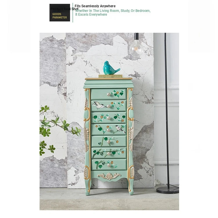 Elegant Vintage Green Cabinet with Decorative Bird and Floral Design – Stylish Storage Solution for Every Room hfgxc-4869