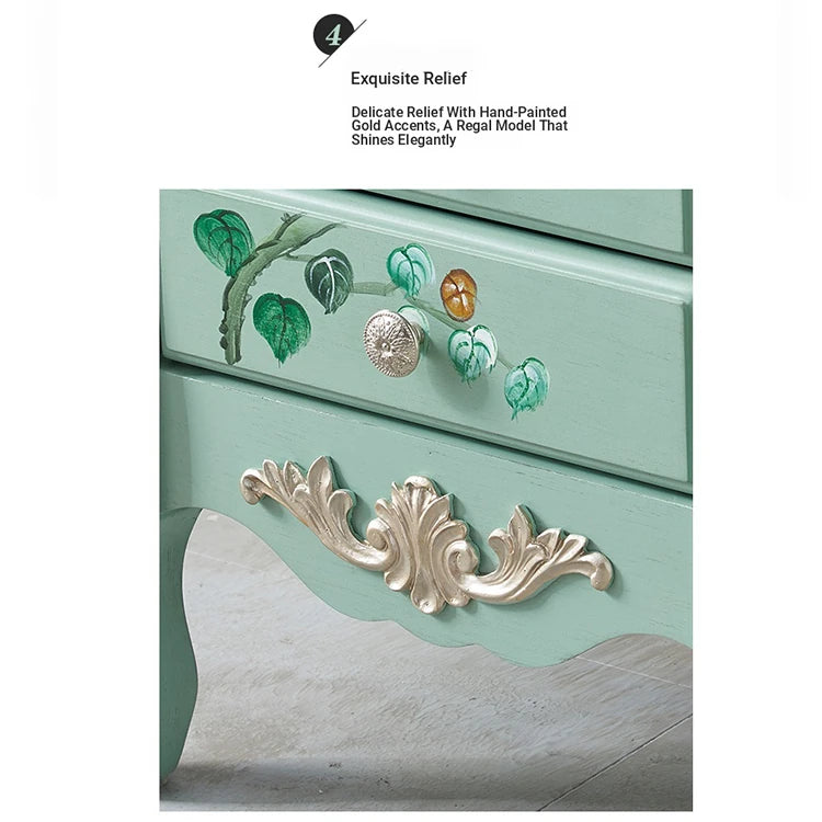 Elegant Vintage Green Cabinet with Decorative Bird and Floral Design – Stylish Storage Solution for Every Room hfgxc-4869