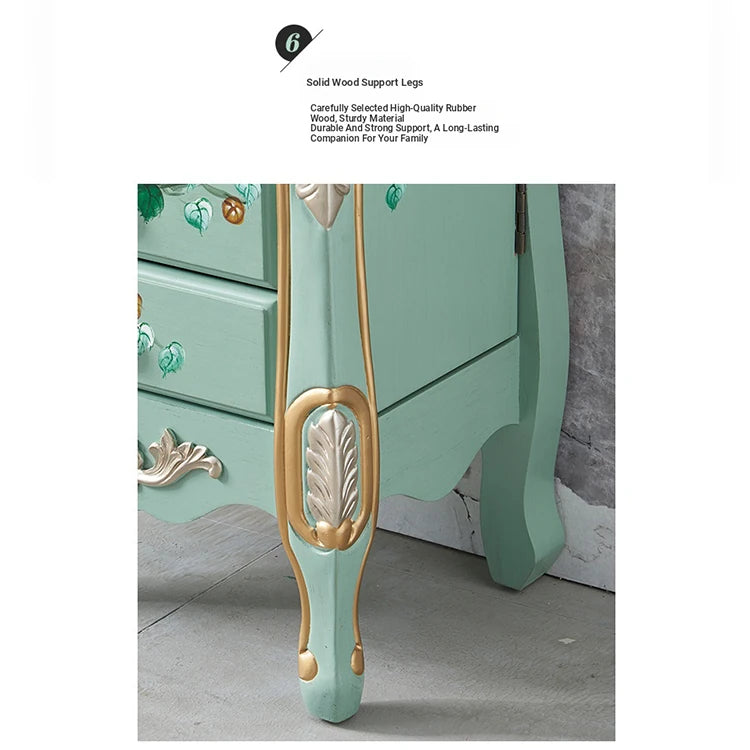 Elegant Vintage Green Cabinet with Decorative Bird and Floral Design – Stylish Storage Solution for Every Room hfgxc-4869