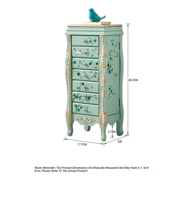 Elegant Vintage Green Cabinet with Decorative Bird and Floral Design – Stylish Storage Solution for Every Room hfgxc-4869