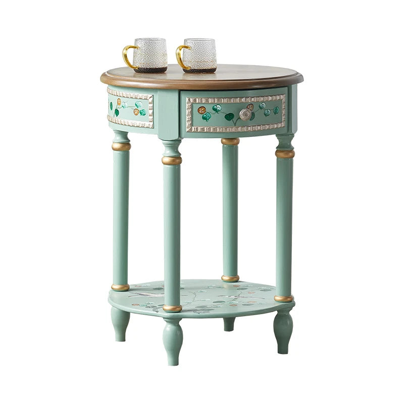 Chic Pine Density Board Tea Table with Elegant Floral Design and Unique Mint Color hfgxc-4870