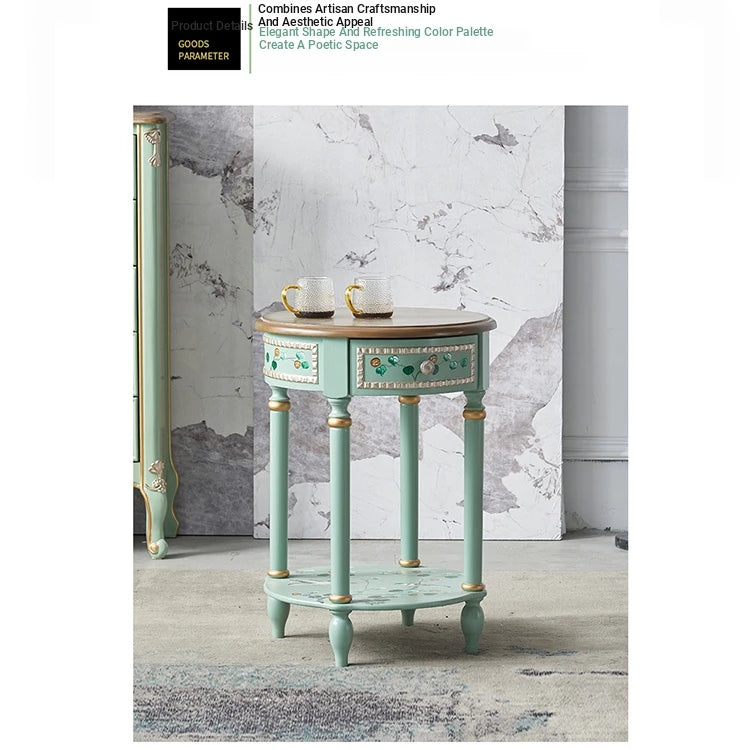 Chic Pine Density Board Tea Table with Elegant Floral Design and Unique Mint Color hfgxc-4870