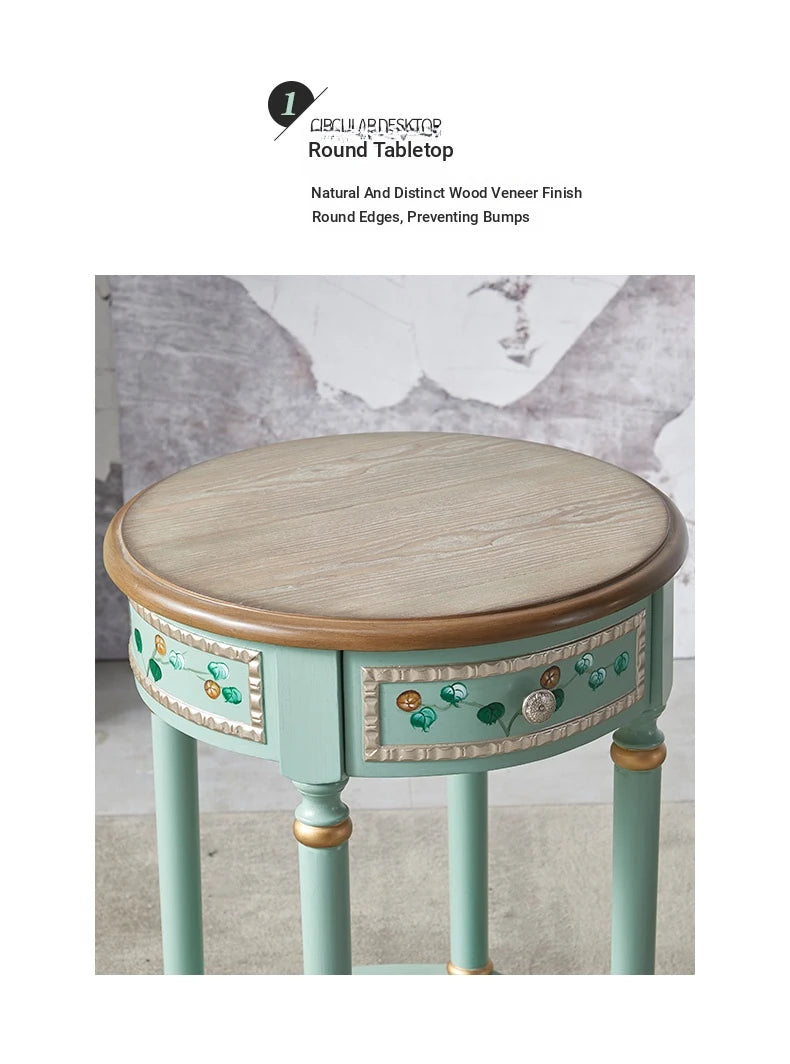 Chic Pine Density Board Tea Table with Elegant Floral Design and Unique Mint Color hfgxc-4870