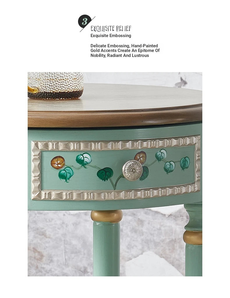 Chic Pine Density Board Tea Table with Elegant Floral Design and Unique Mint Color hfgxc-4870
