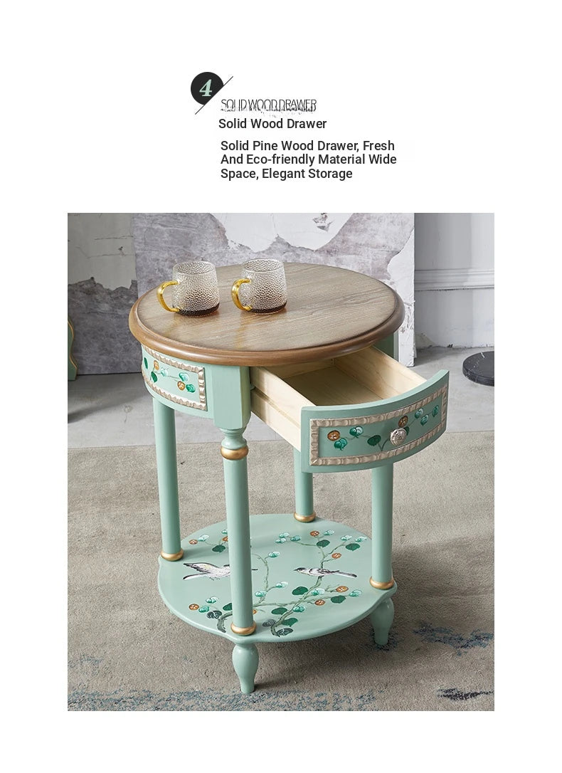Chic Pine Density Board Tea Table with Elegant Floral Design and Unique Mint Color hfgxc-4870