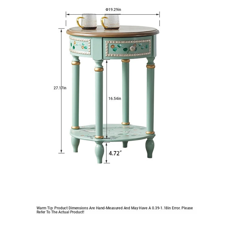 Chic Pine Density Board Tea Table with Elegant Floral Design and Unique Mint Color hfgxc-4870