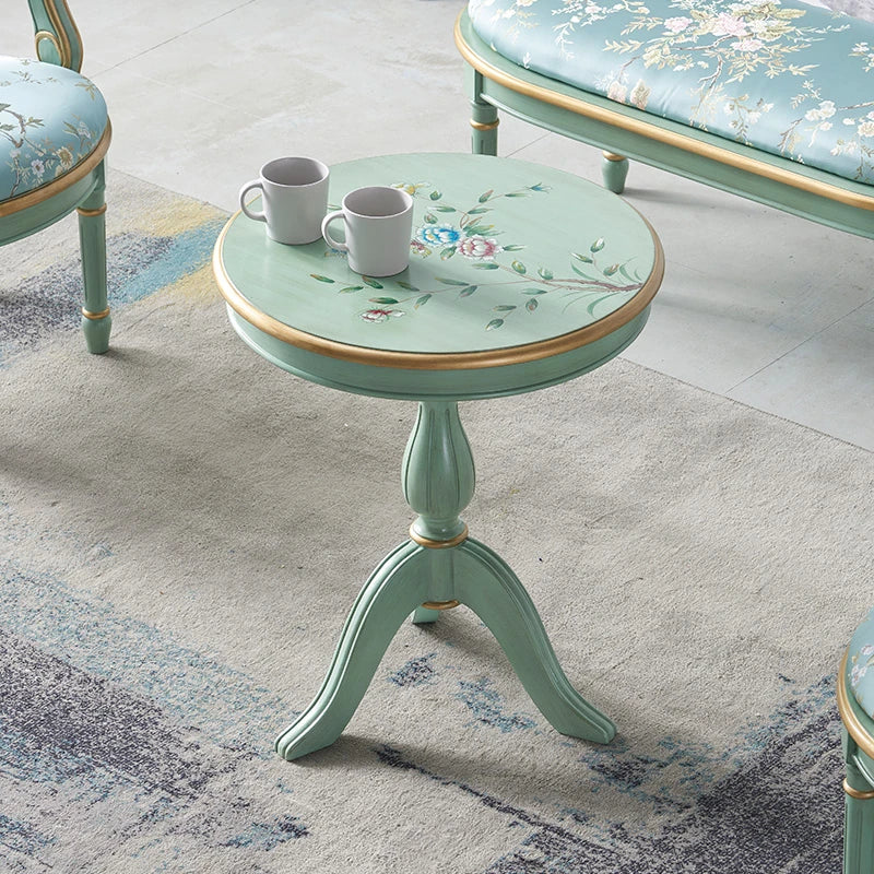 Elegant Mint Green Tea Table with Floral Design - Stylish Density Board Accent Table for Living Room or Lounge hfgxc-4871