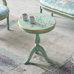 Elegant Mint Green Tea Table with Floral Design - Stylish Density Board Accent Table for Living Room or Lounge hfgxc-4871
