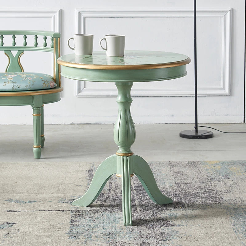 Elegant Mint Green Tea Table with Floral Design - Stylish Density Board Accent Table for Living Room or Lounge hfgxc-4871