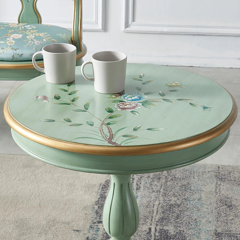 Elegant Mint Green Tea Table with Floral Design - Stylish Density Board Accent Table for Living Room or Lounge hfgxc-4871