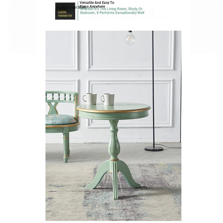 Elegant Mint Green Tea Table with Floral Design - Stylish Density Board Accent Table for Living Room or Lounge hfgxc-4871