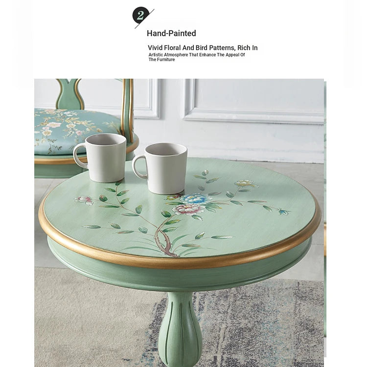 Elegant Mint Green Tea Table with Floral Design - Stylish Density Board Accent Table for Living Room or Lounge hfgxc-4871