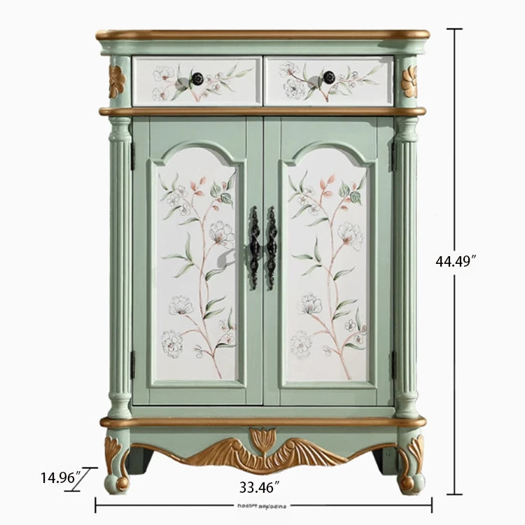 Elegant Floral Design Cabinet - Stylish Storage Solution in Graceful Blue and White Finish hfgxc-4873