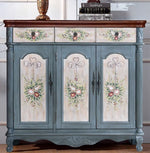 Elegant Floral Design Cabinet - Stylish Storage Solution in Graceful Blue and White Finish hfgxc-4873