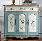 Elegant Floral Design Cabinet - Stylish Storage Solution in Graceful Blue and White Finish hfgxc-4873