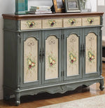 Elegant Floral Design Cabinet - Stylish Storage Solution in Graceful Blue and White Finish hfgxc-4873