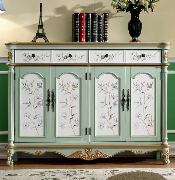 Elegant Floral Design Cabinet - Stylish Storage Solution in Graceful Blue and White Finish hfgxc-4873