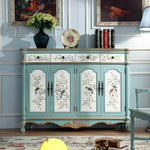 Elegant Floral Design Cabinet - Stylish Storage Solution in Graceful Blue and White Finish hfgxc-4873