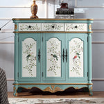 Elegant Floral Design Cabinet - Stylish Storage Solution in Graceful Blue and White Finish hfgxc-4873