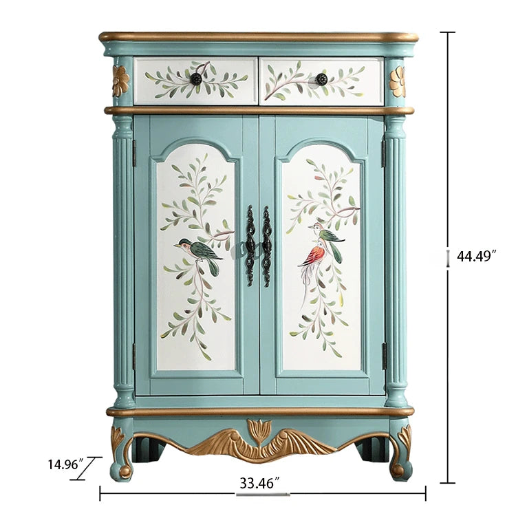 Elegant Floral Design Cabinet - Stylish Storage Solution in Graceful Blue and White Finish hfgxc-4873