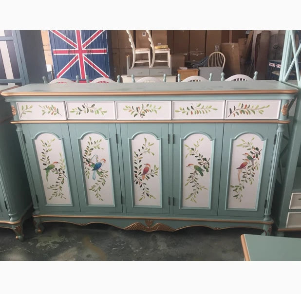 Elegant Floral Design Cabinet - Stylish Storage Solution in Graceful Blue and White Finish hfgxc-4873