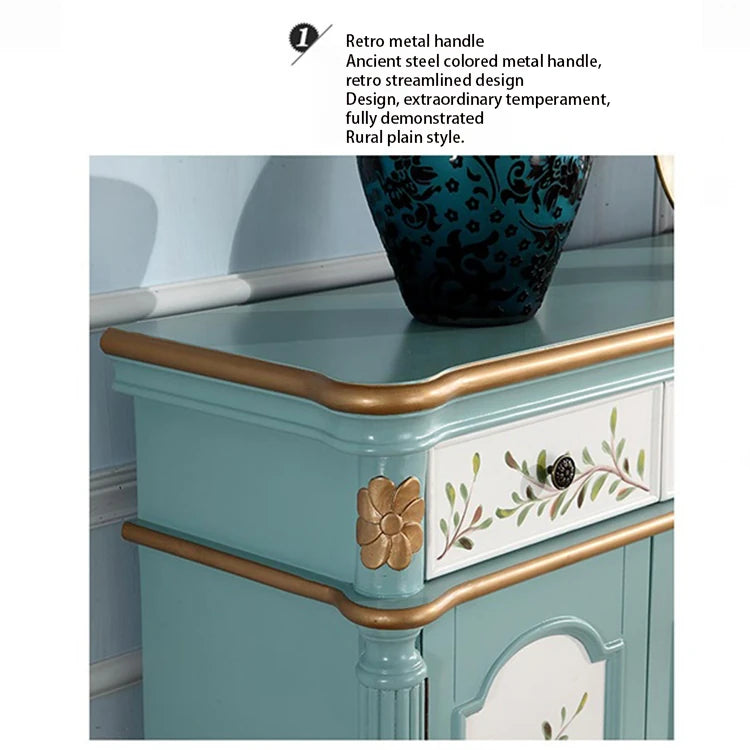 Elegant Floral Design Cabinet - Stylish Storage Solution in Graceful Blue and White Finish hfgxc-4873