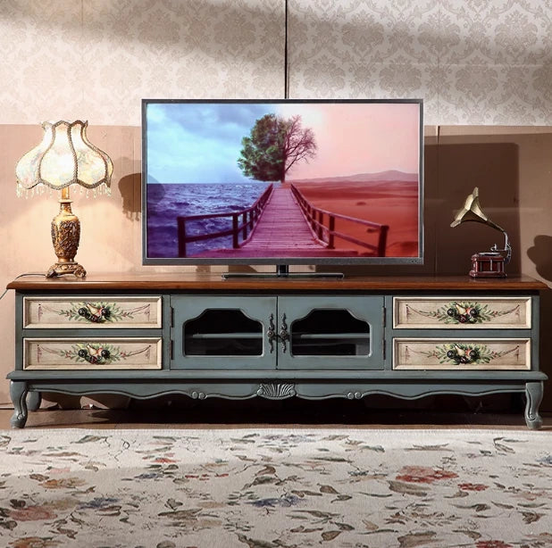 Elegant Birch Density Board TV Cabinet with Floral Design – Stylish Living Room Storage Solution hfgxc-4874