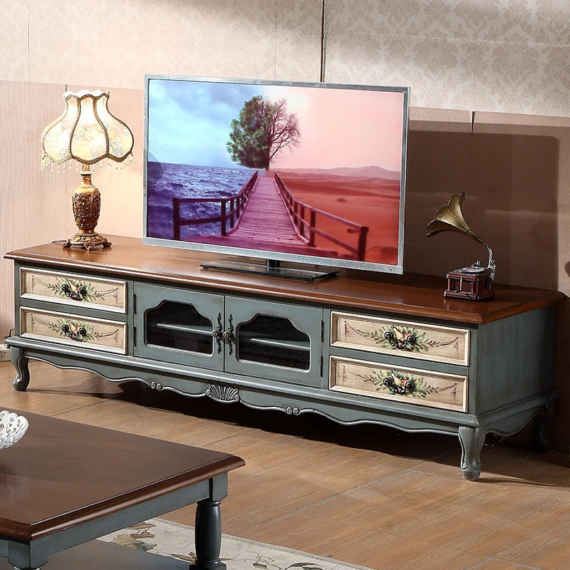 Elegant Birch Density Board TV Cabinet with Floral Design – Stylish Living Room Storage Solution hfgxc-4874