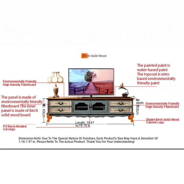 Elegant Birch Density Board TV Cabinet with Floral Design – Stylish Living Room Storage Solution hfgxc-4874