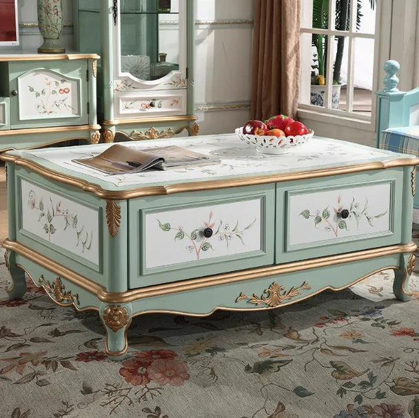 Elegant Antique-Style Tea Table with Bird Design – Birch Density Board Coffee Table for Living Room Decor hfgxc-4875