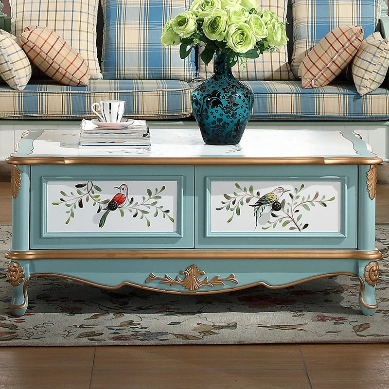 Elegant Antique-Style Tea Table with Bird Design – Birch Density Board Coffee Table for Living Room Decor hfgxc-4875