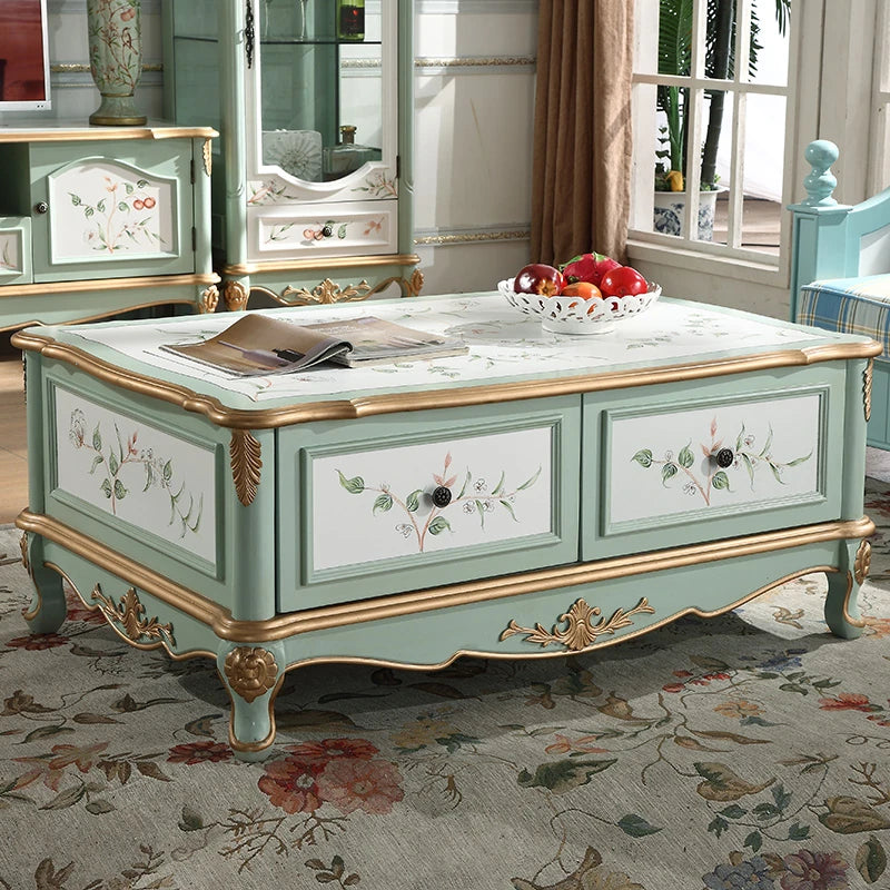 Elegant Antique-Style Tea Table with Bird Design – Birch Density Board Coffee Table for Living Room Decor hfgxc-4875