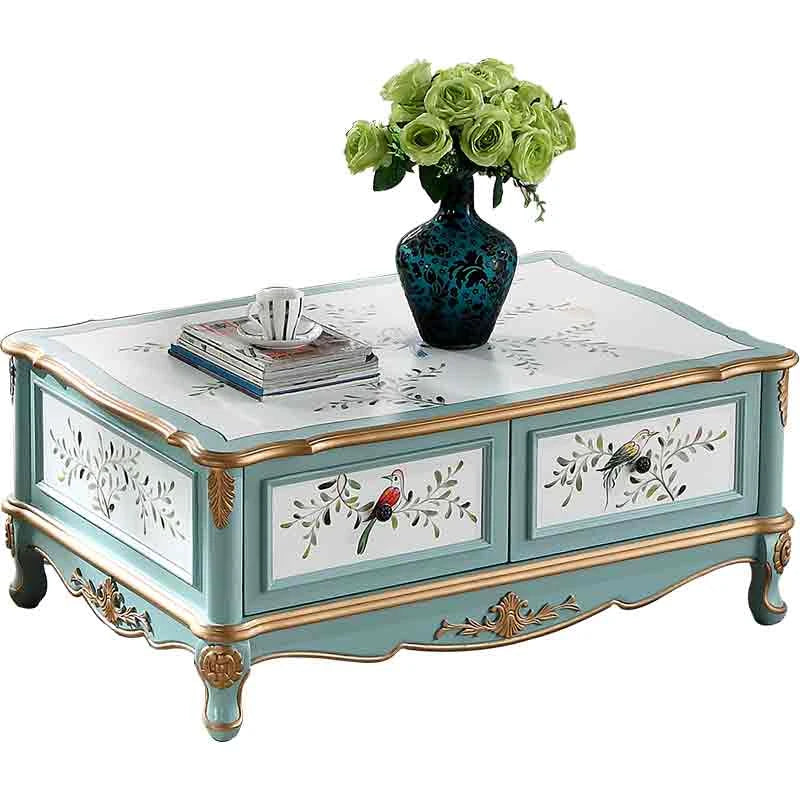 Elegant Antique-Style Tea Table with Bird Design – Birch Density Board Coffee Table for Living Room Decor hfgxc-4875