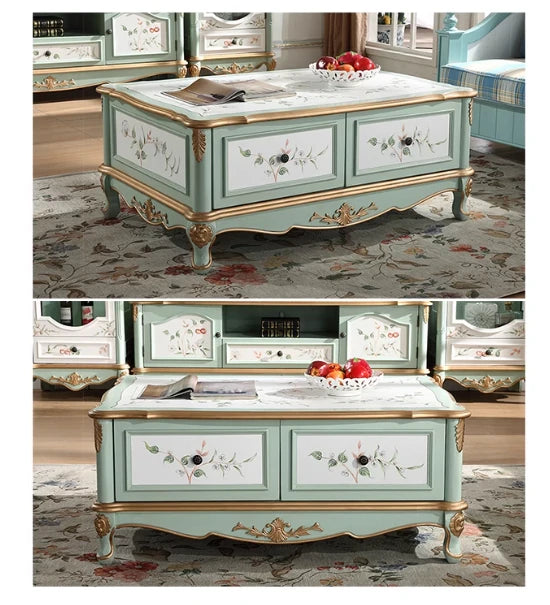 Elegant Antique-Style Tea Table with Bird Design – Birch Density Board Coffee Table for Living Room Decor hfgxc-4875